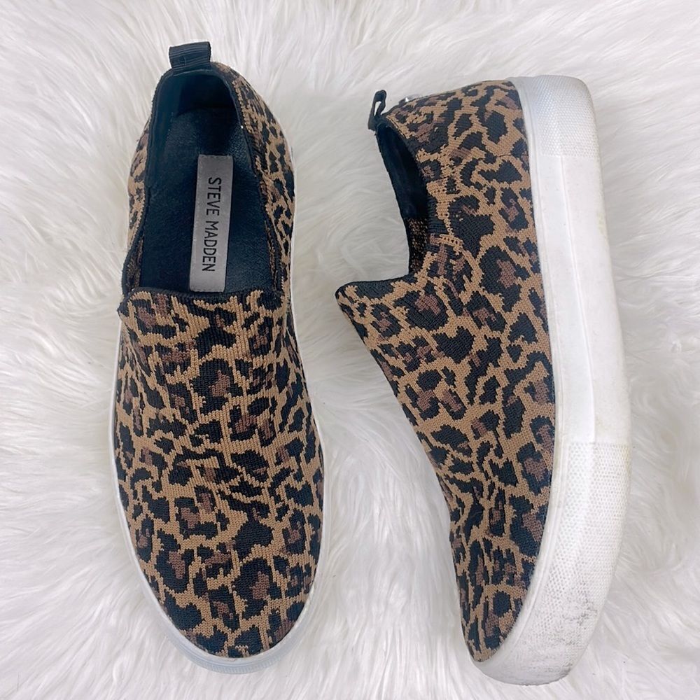 Steve Madden | slip on leopard sneakers 8.5 stretchy comfy material.
